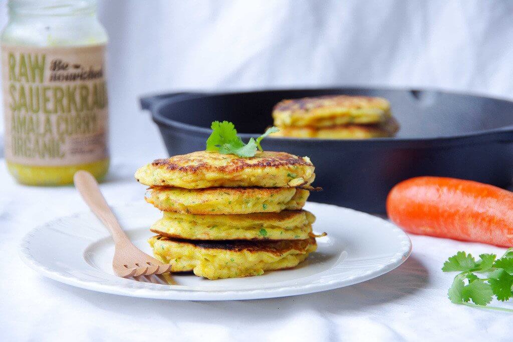 Corn, Carrot, Coriander & Kraut Fritters