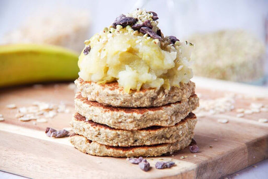Easy Single Serve Oatmeal Pancakes with Stewed Cinnamon Apples
