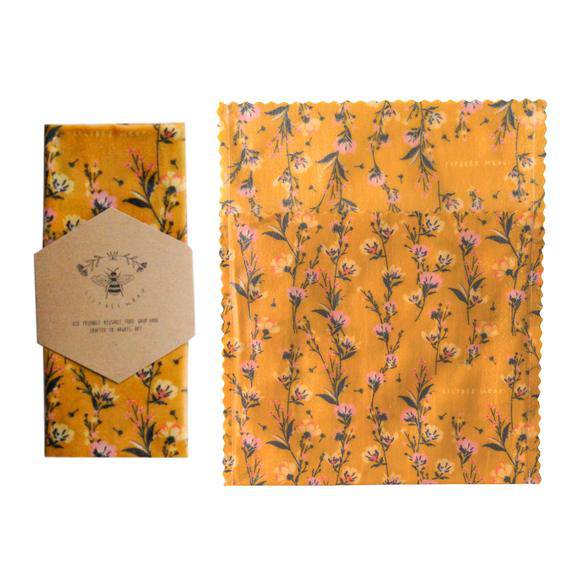 Lily Bee Beeswax Wrap - Mustard Floral   - Medium Snack Bag - LunchBox Inc.
