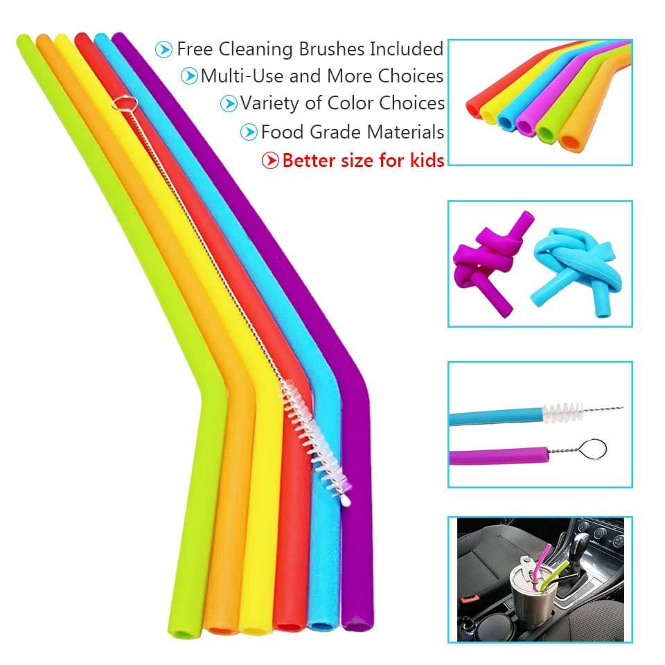 Silicone Straws NZ- Multi Coloured - 6 Pack - LunchBox Inc.