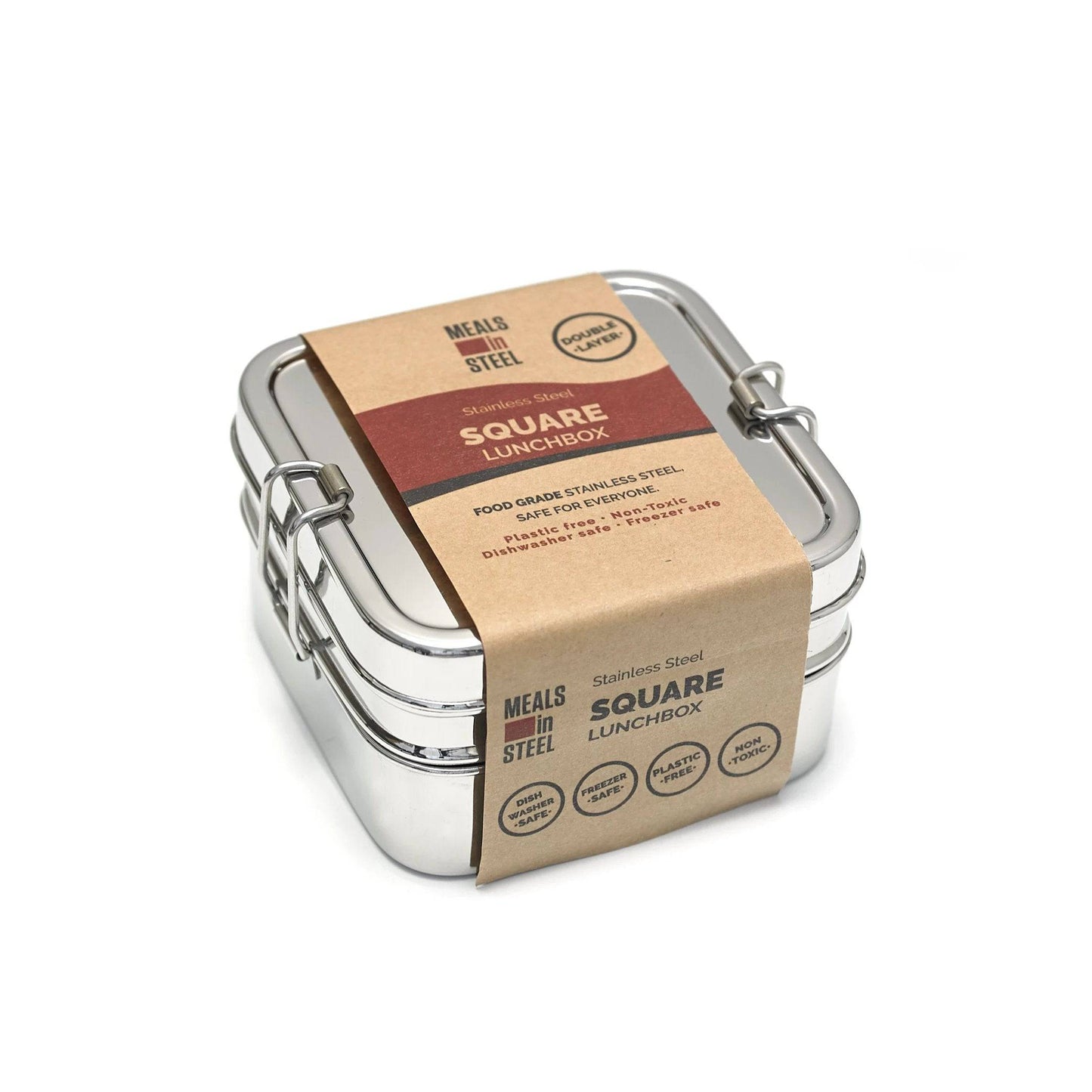 Meals In Steel Twin Layer Square Lunchbox