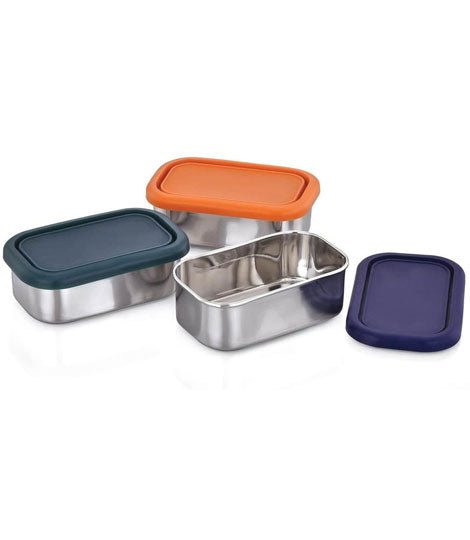Meals In Steel 50ml airtight round stainless steel snack container with green silicone lid