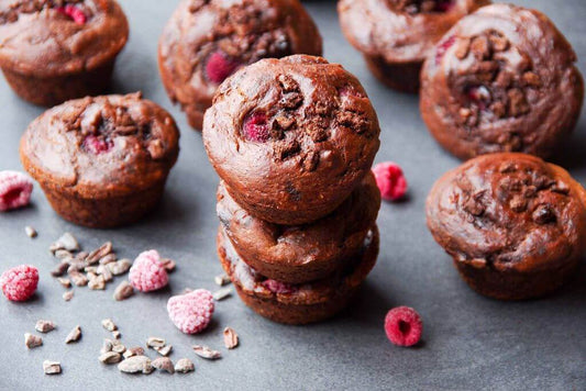Chocolate and Peanut Butter Raspberry Muffins
