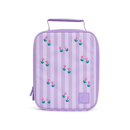 Purple rectangular pouch with floral pattern on a white background

