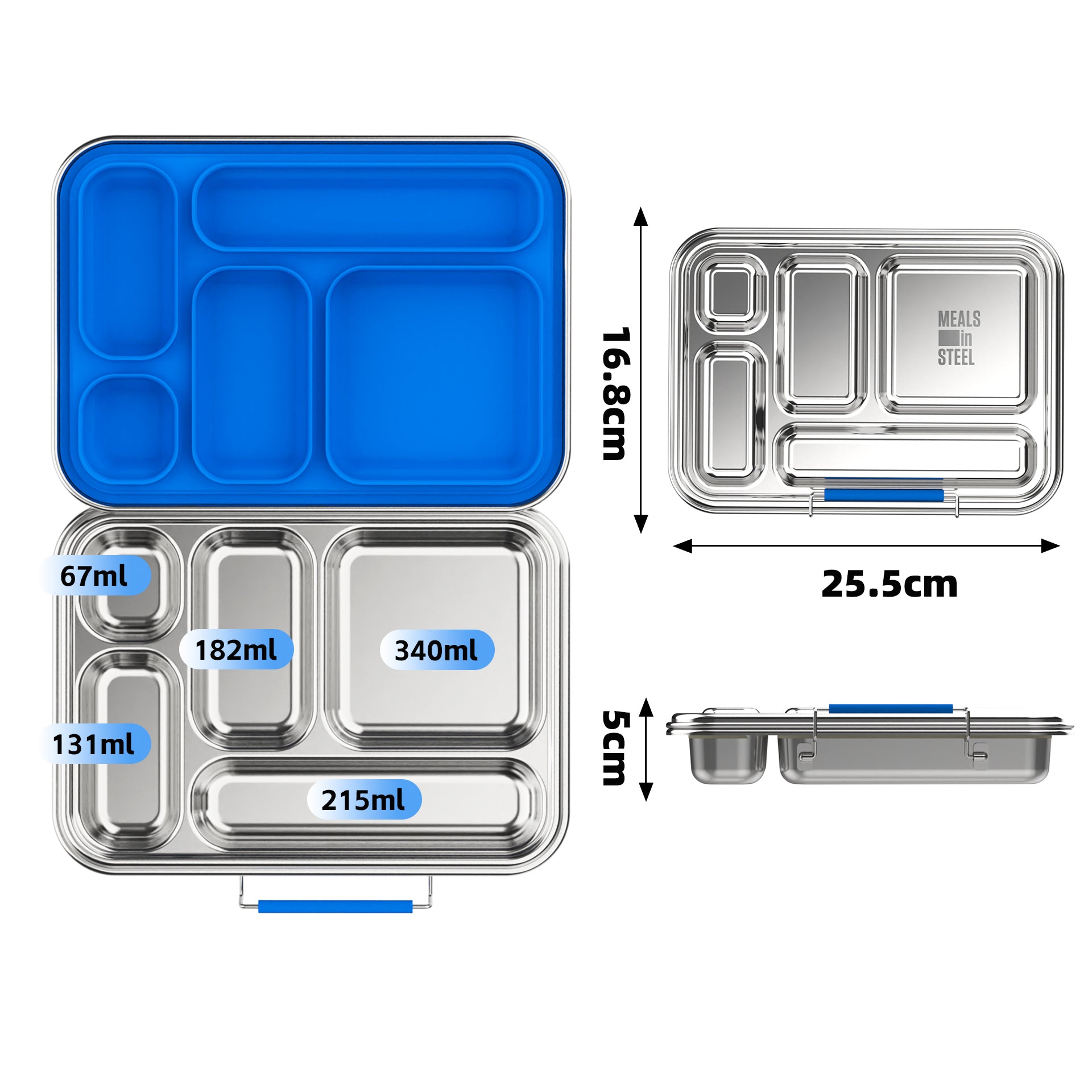 Meals In Steel | Leakproof 5 Compartment Bento Box for Kids | Stainless Steel | 935ml
