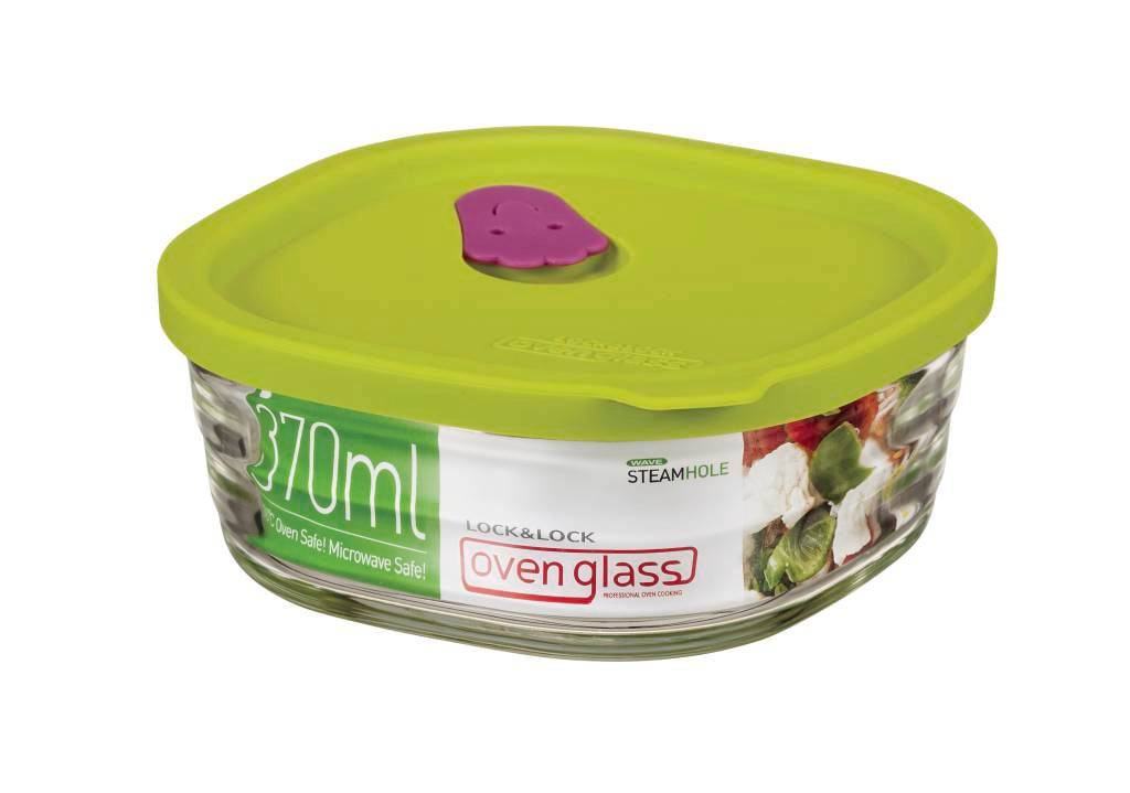 Steam Wave Glass Container with Steam Hole Square - 370ml - LunchBox Inc.