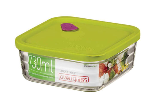 Steam Wave Glass Container with Steam Hole Square - 730ml - LunchBox Inc.