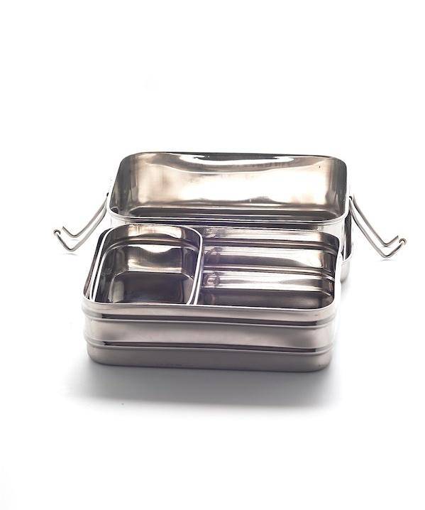 Meals In Steel Twin Layer Rectangular Lunchbox 